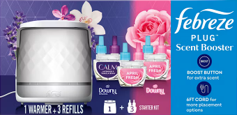 Febreze PLUG Scented Oil Starter Kit Warmer 2 Downy & 1 Downy Calm Refills